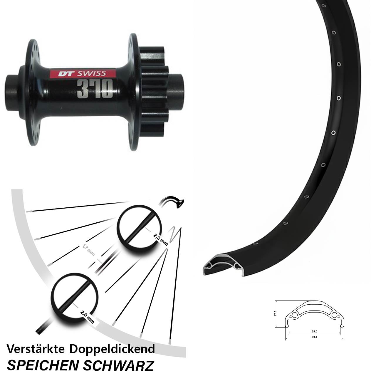 29 Zoll Ryde Disc 35 DT Swiss 370 6-Loch Vorderrad 15x100