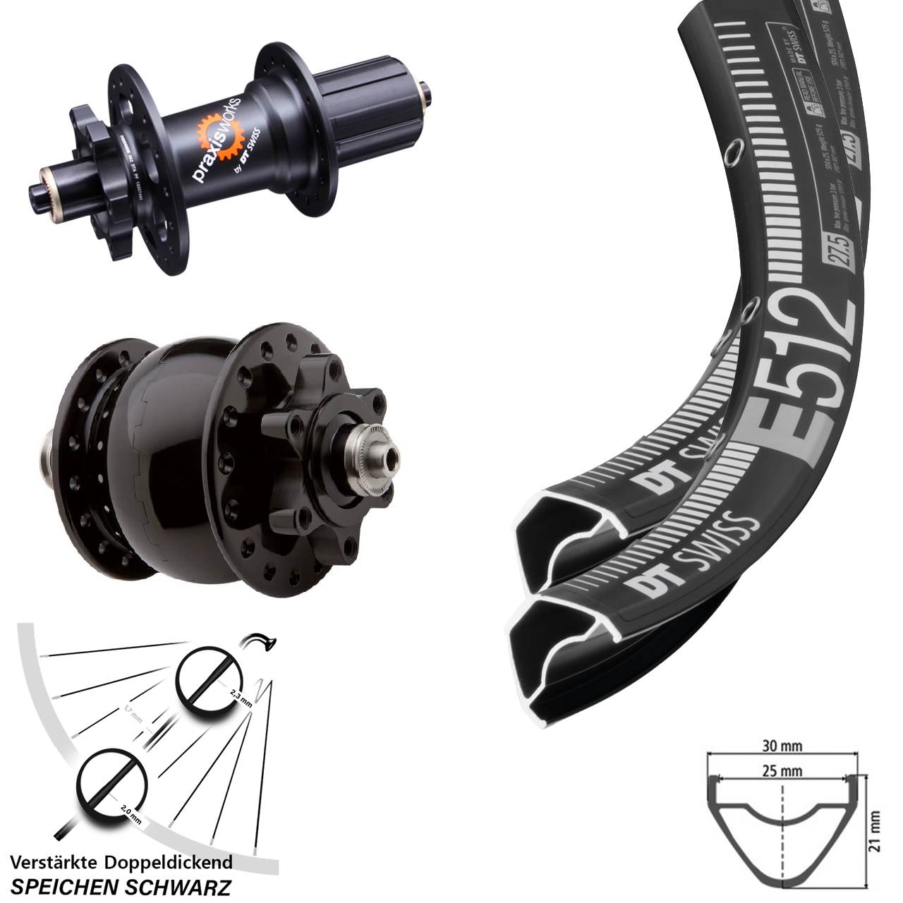Disc Laufrad-Satz QR 650B DT Swiss E 512 DT Swiss 350 6-Loch 5x135 HG SON 28 8-11 fach