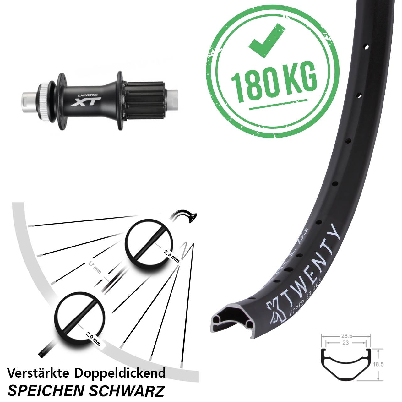 Disc Laufrad 20 Zoll KX Twenty Shimano FH-M788 8-11 fach 12x142