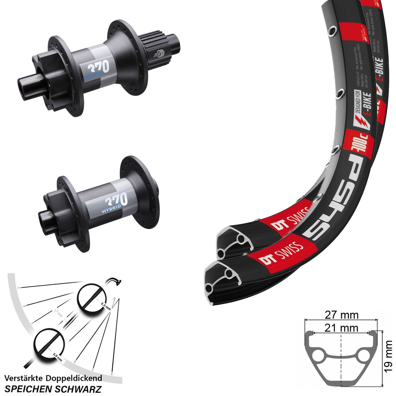 26 Zoll DT Swiss 545-Hybrid 370 Laufradsatz 15x110 12x148 Boost 6-Loch Micro Spline