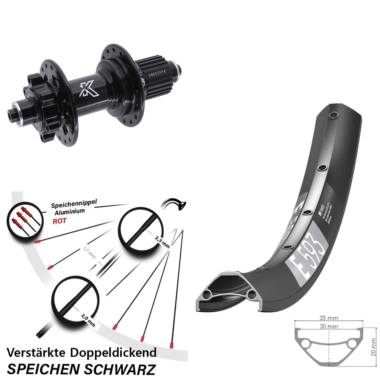 6-Loch Hinterrad 29 Zoll DT Swiss E593 KX-M Shimano Micro Spline QR