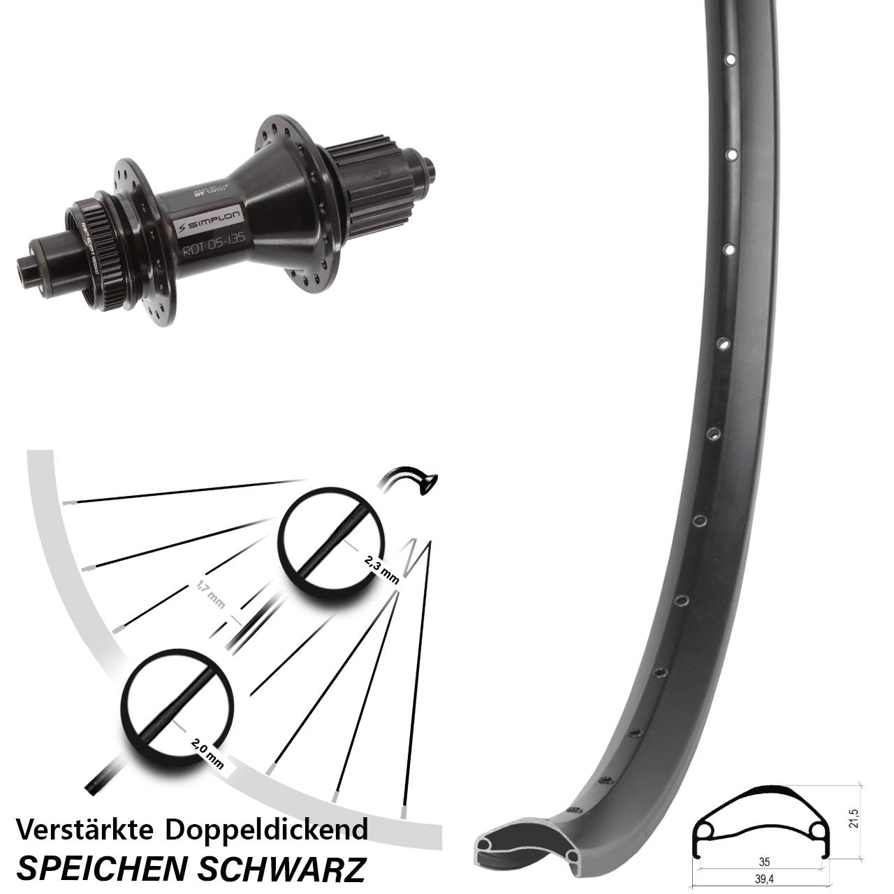 29 Zoll Ambrosio E35 DT Swiss 370 Hybrid Disc Hinterrad QR Micro Spline