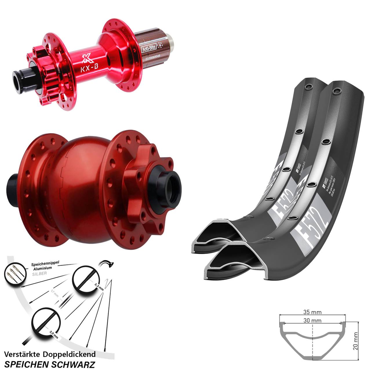 29 Zoll DT Swiss F 572 KX-B rot SON 28 Disc Laufrad-Satz 15x110 12x148 8-12 fach HG