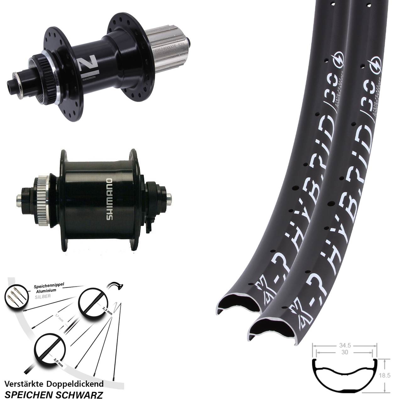 KX-R Hybrid 30 Novatec D042SB Shimano DH-UR700 29 Zoll Disc Laufradsatz QR 8-12 fach HG