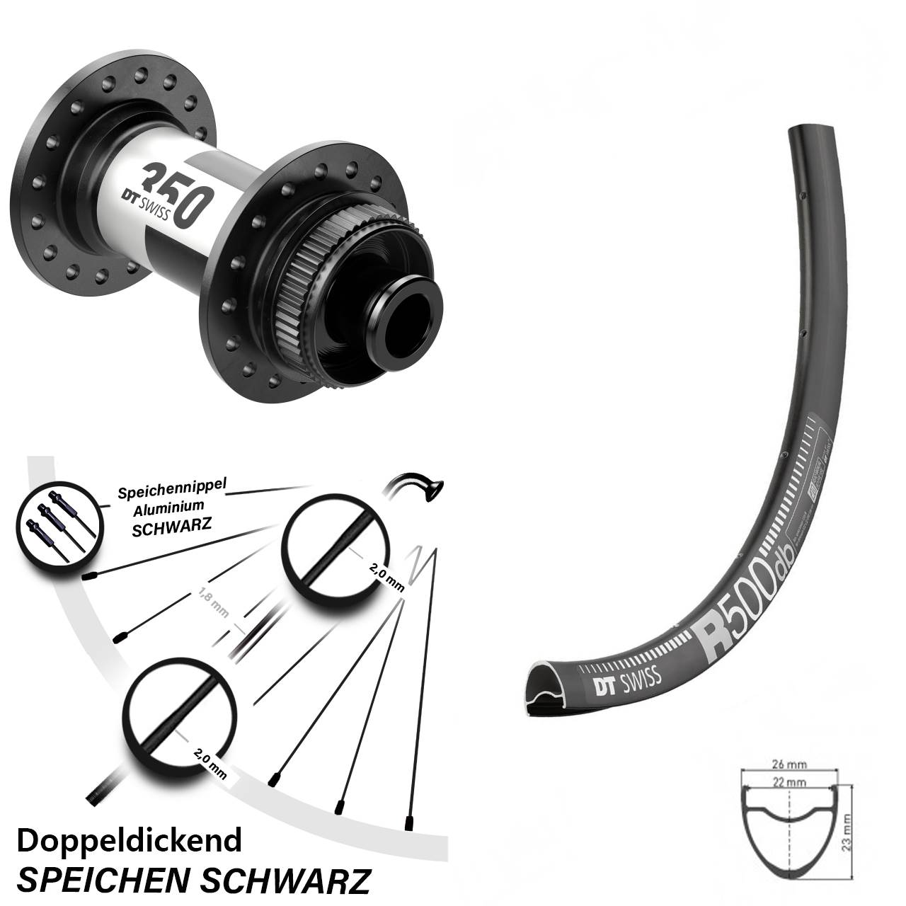 R 500 DT Swiss 350 Centerlock 12x100 mm Vorderrad Road Disc Steckachse