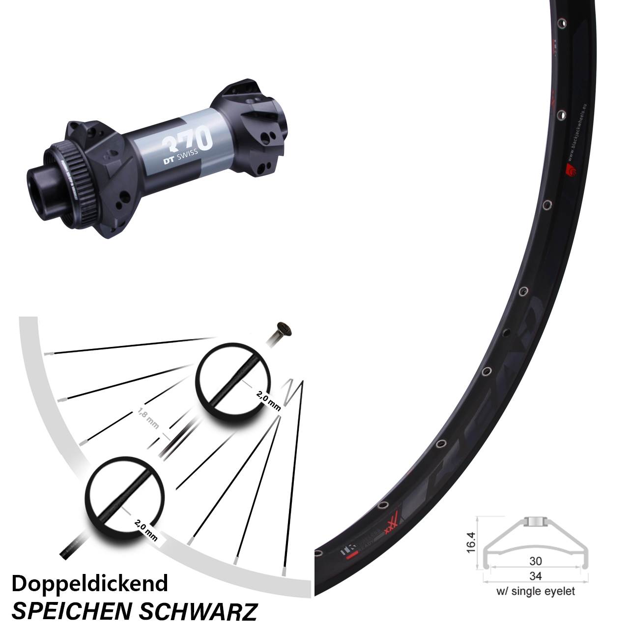 DT Swiss 370 Boost 15x110 mm Straightpull Rodi Ready 30 Vorderrad 27,5 Zoll Centerlock