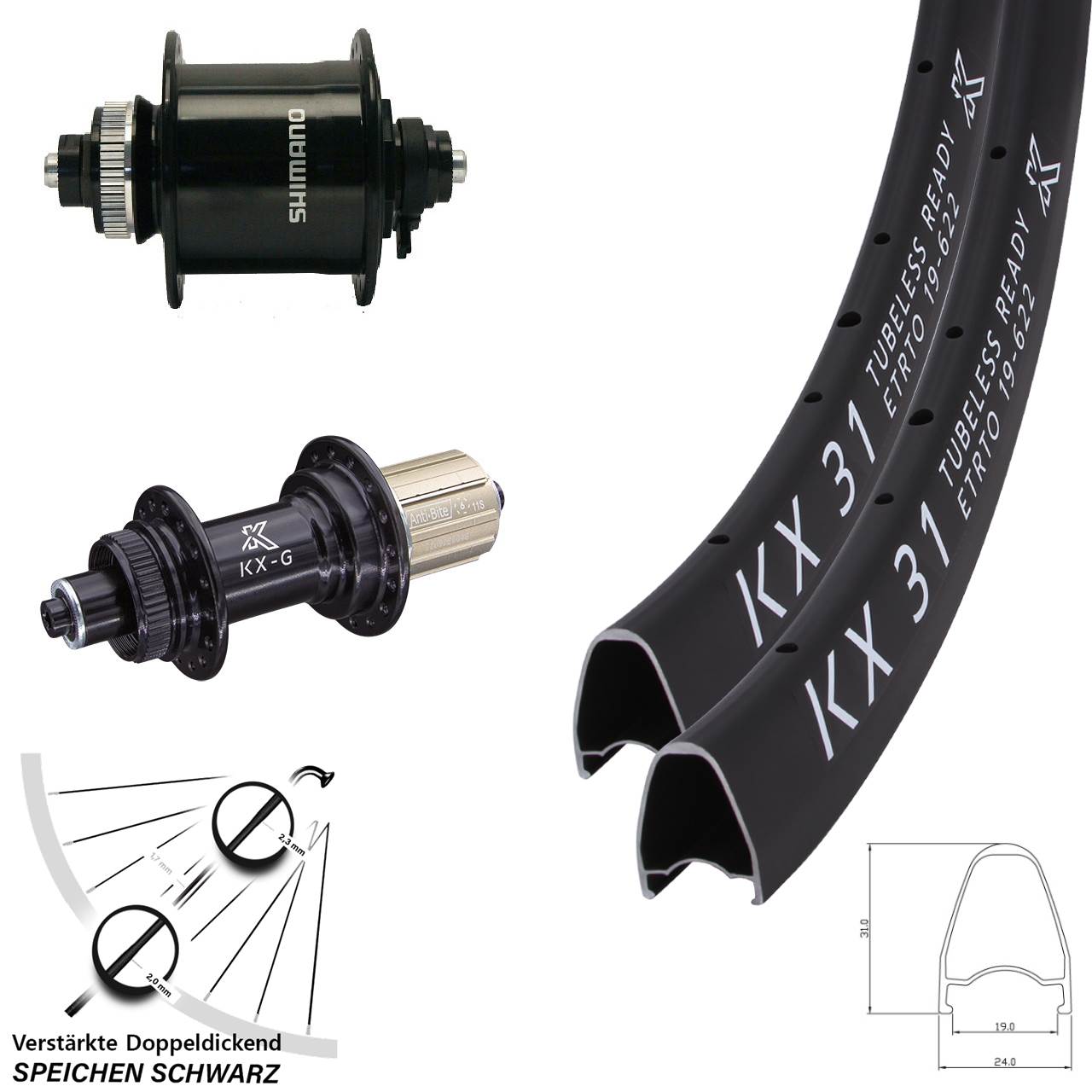 Disc Laufrad-Satz 28 Zoll KX-G 31 Shimano DH-UR700-3D 8-12 fach für Schnellspanner