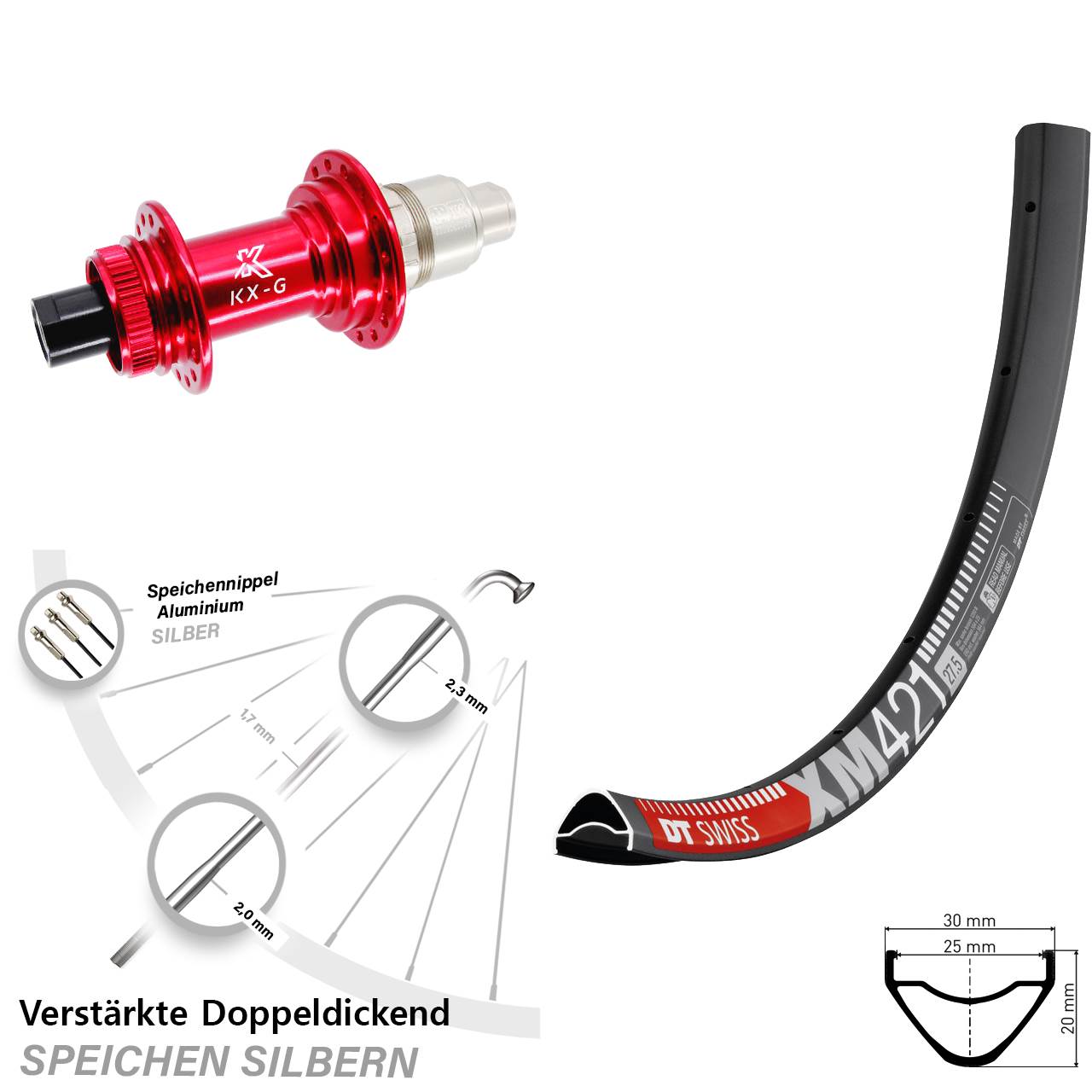 Disc Hinterrad 12x142 29 Zoll DT Swiss XM 421 KX-G rot XDR