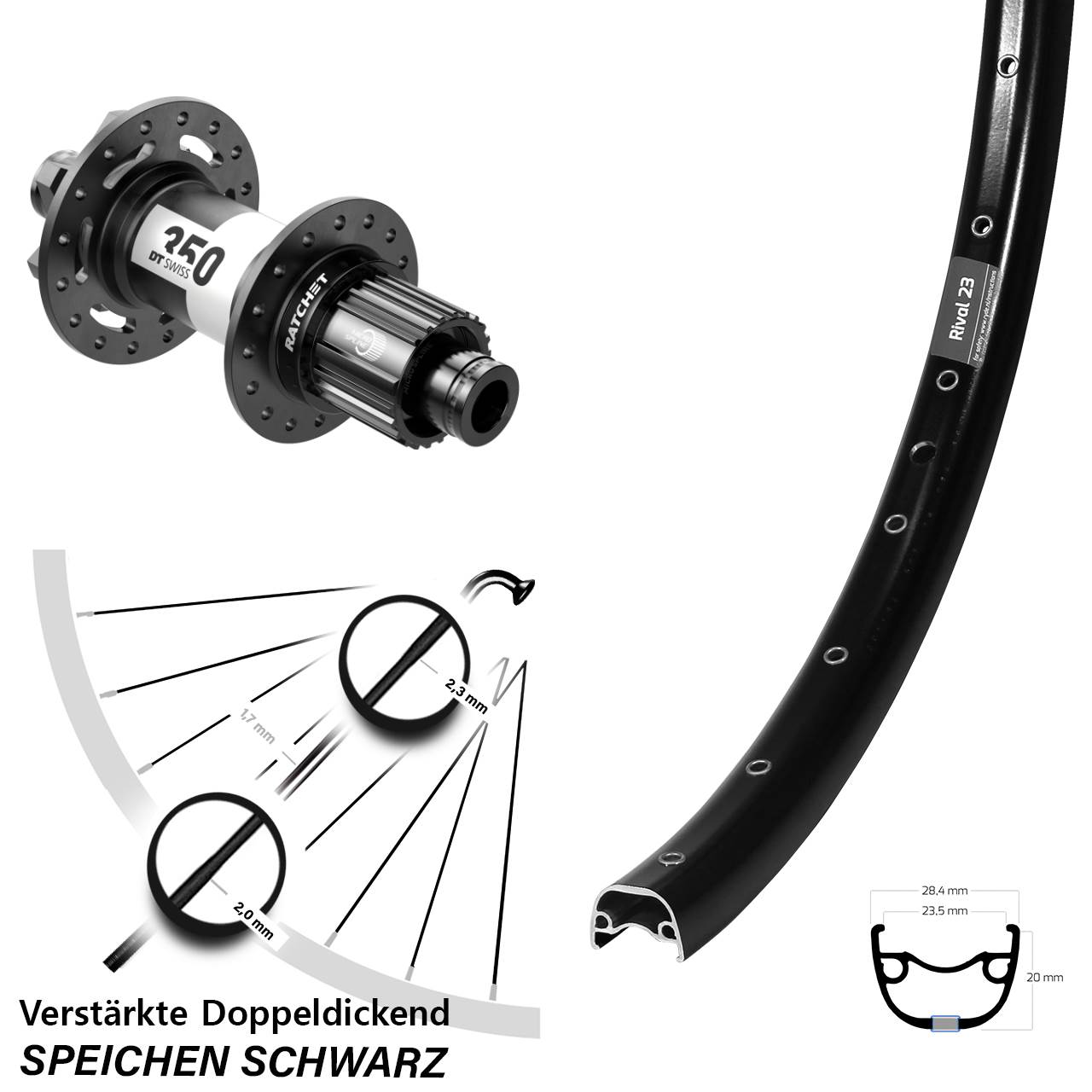 Disc Laufrad 27,5 Zoll Ryde Rival 23 DT Swiss 350 Micro Spline 12x148 Boost