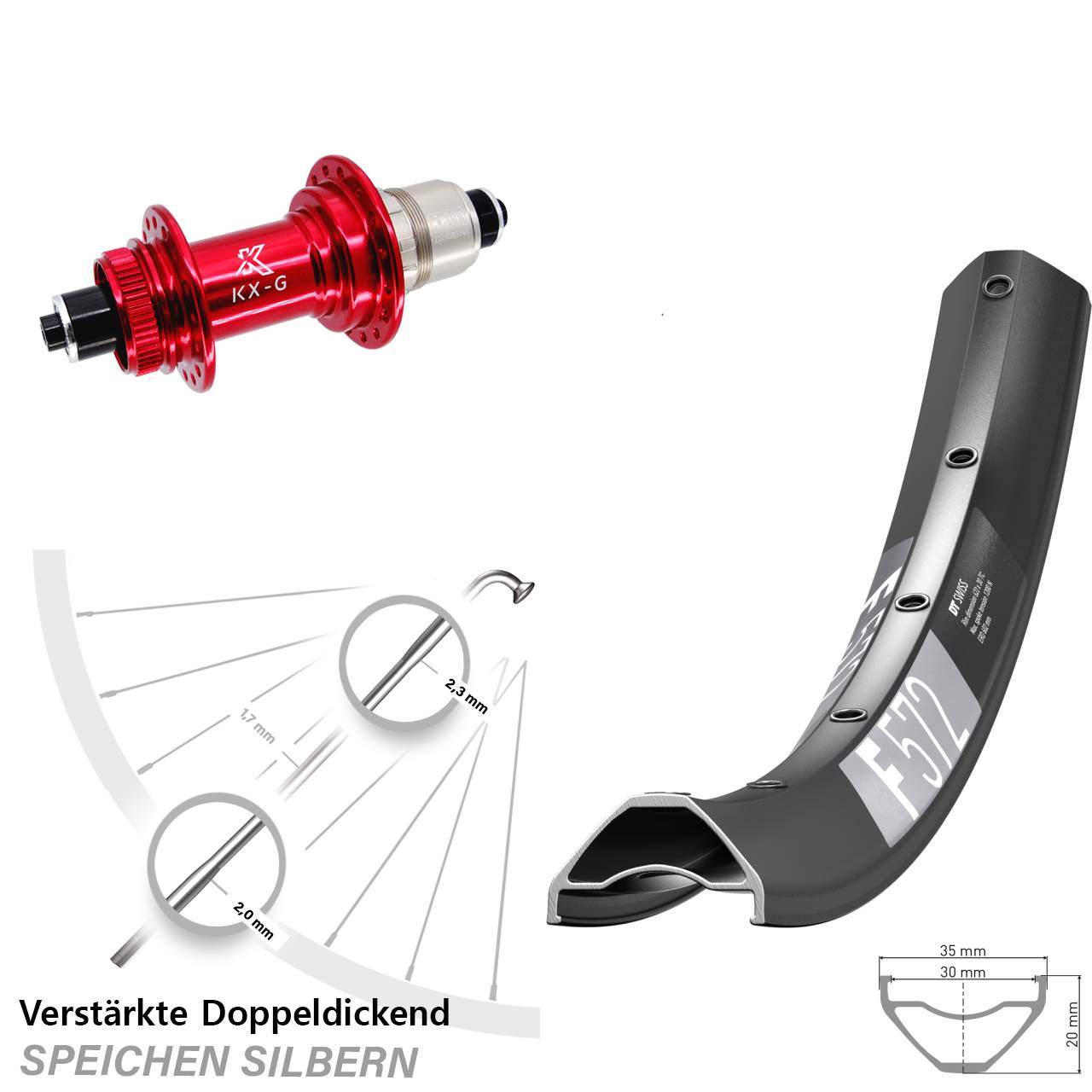 Disc Laufrad 29 Zoll DT Swiss F 572 KX-G rot SRAM XDR für Schnellspanner