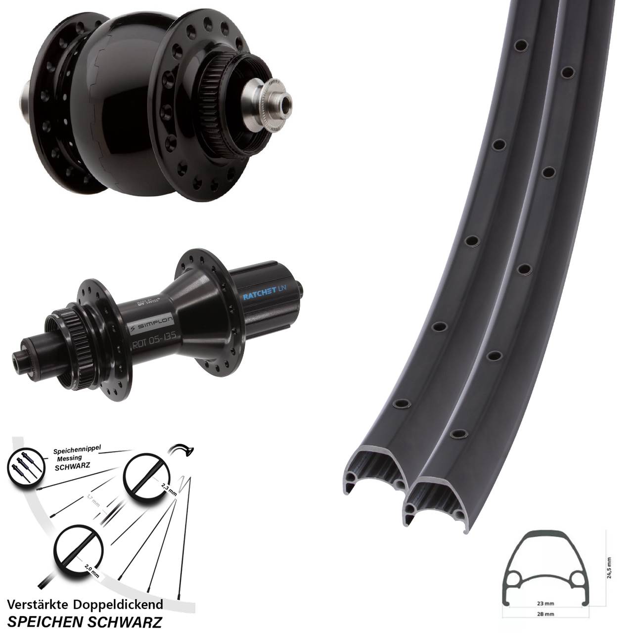 Disc Laufradsatz QR 28 Zoll Ambrosio Sport DT Swiss 370 Hybrid SON 28 8-11 fach