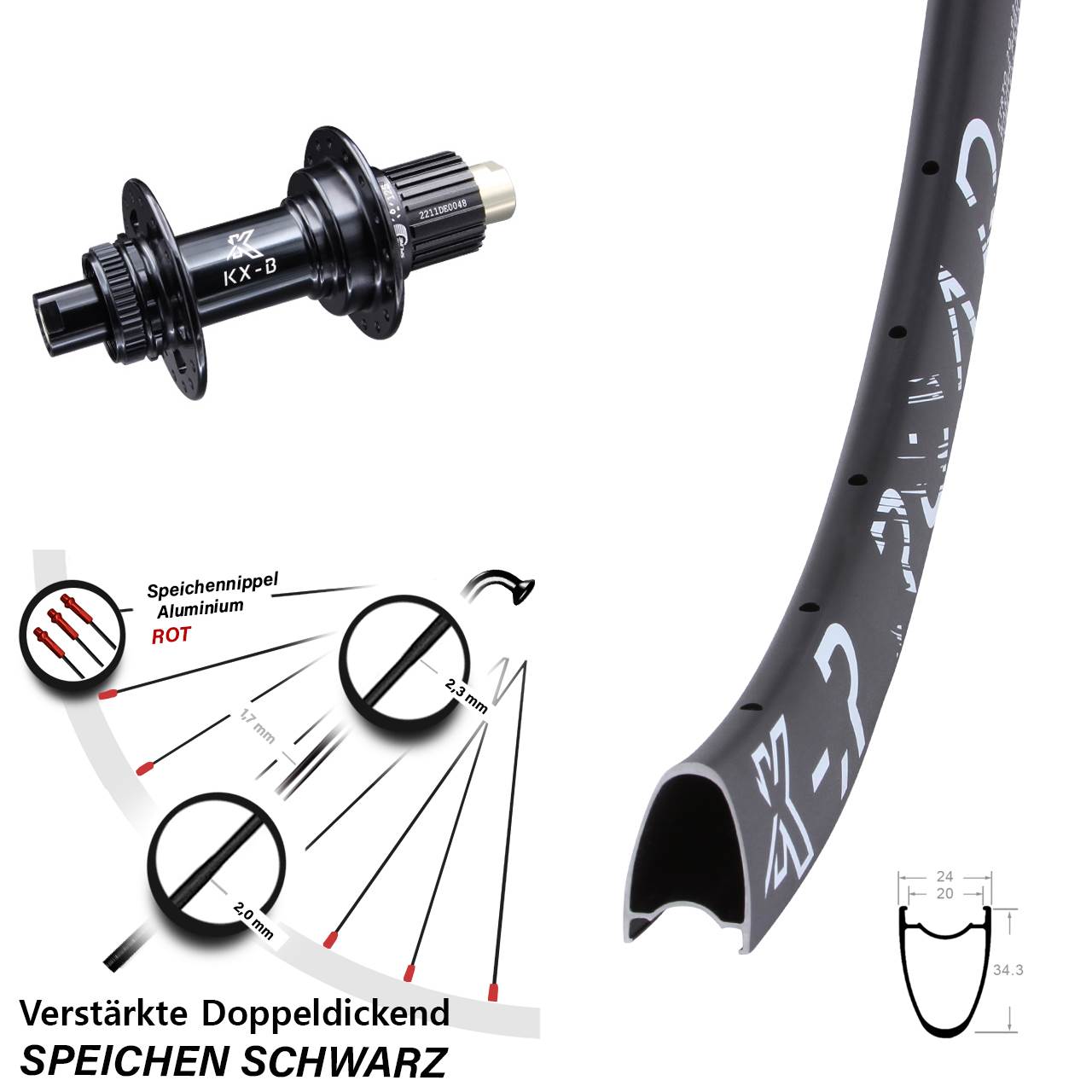 29 Zoll KXR-B Road Boost Centerlock Hinterrad 12x148 Micro Spline