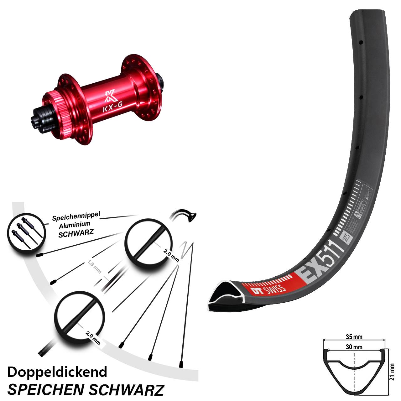 27,5+ Zoll Vorderrad KX-G Schnellspanner DT Swiss EX 511
