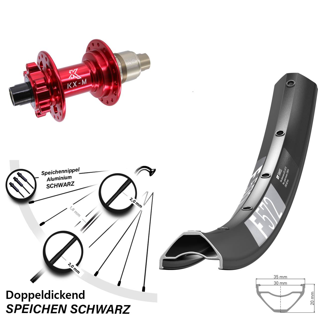 29 Zoll DT Swiss F 572 Hinterrad KX-M XD 12x142