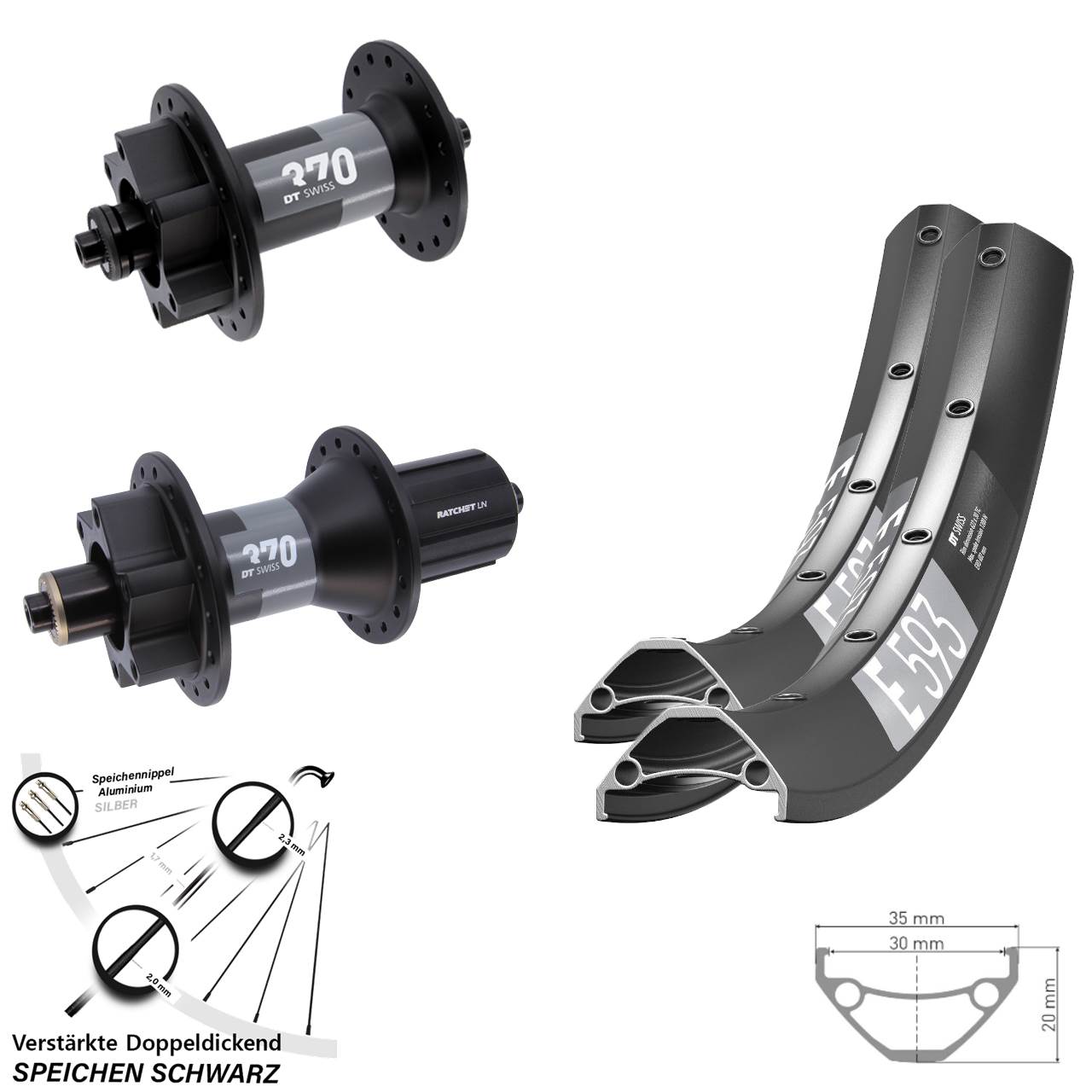 Laufradsatz 6-Loch QR 29 Zoll DT Swiss E593-370 8-11 fach