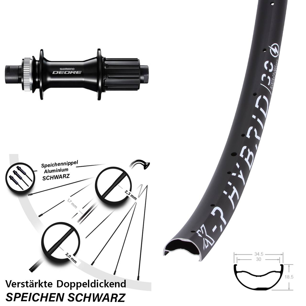 Disc Hinterrad 12x148 29 Zoll KX-R Hybrid 30 Shimano Deore FH-M6010-B 8-11 fach