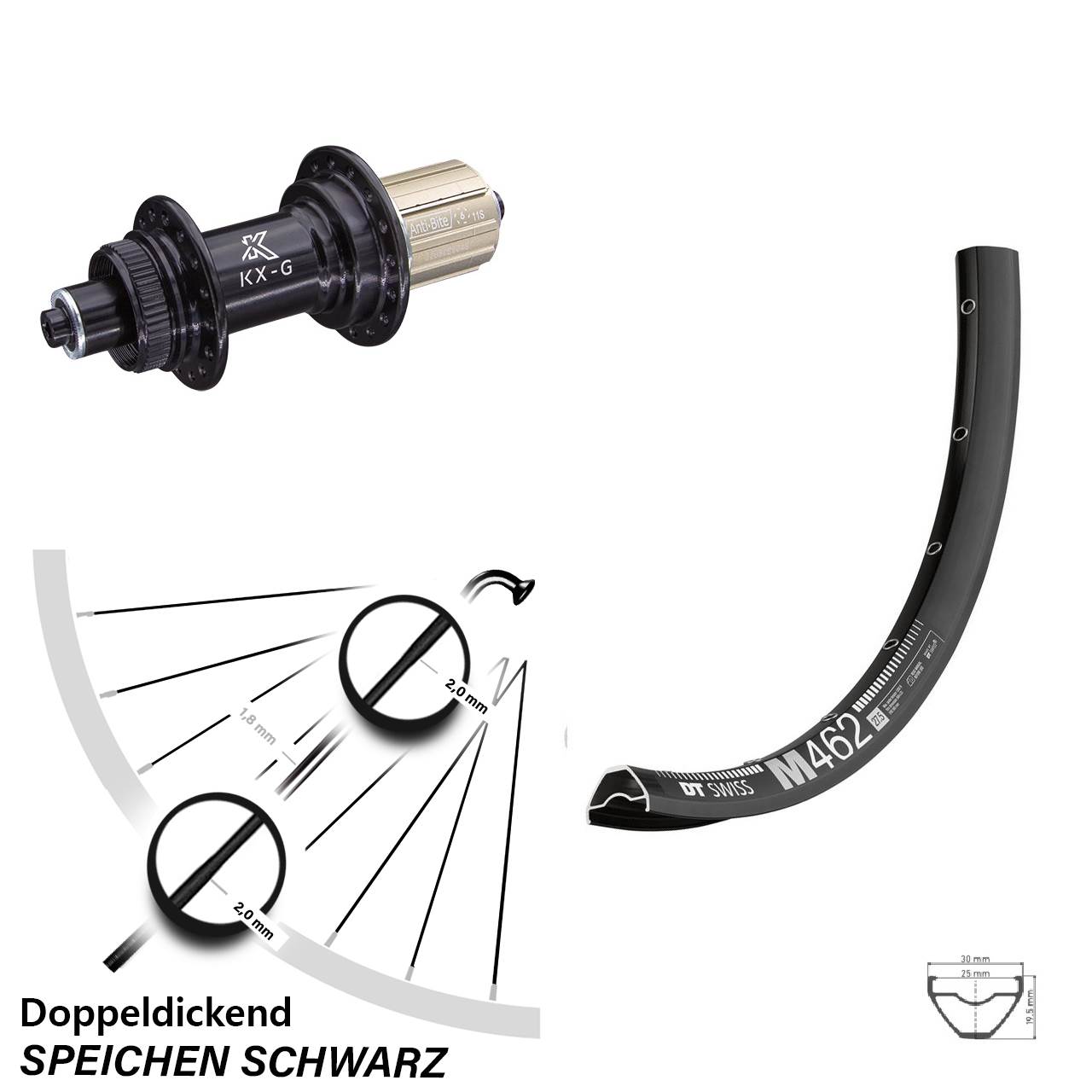 27,5 Zoll DT Swiss M 462 KX-G Disc Hinterrad für Schnellspanner 8-12 fach