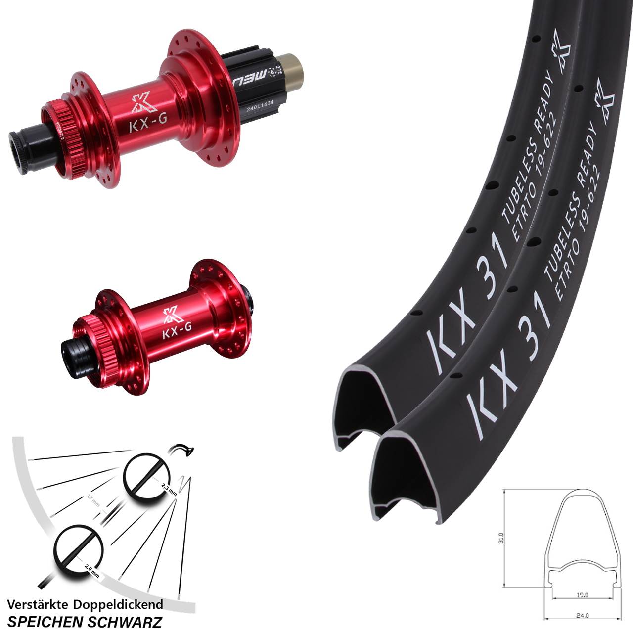 Laufradsatz Centerlock 15x100 12x142 28 Zoll KX-G 31 rot Campagnolo N3W