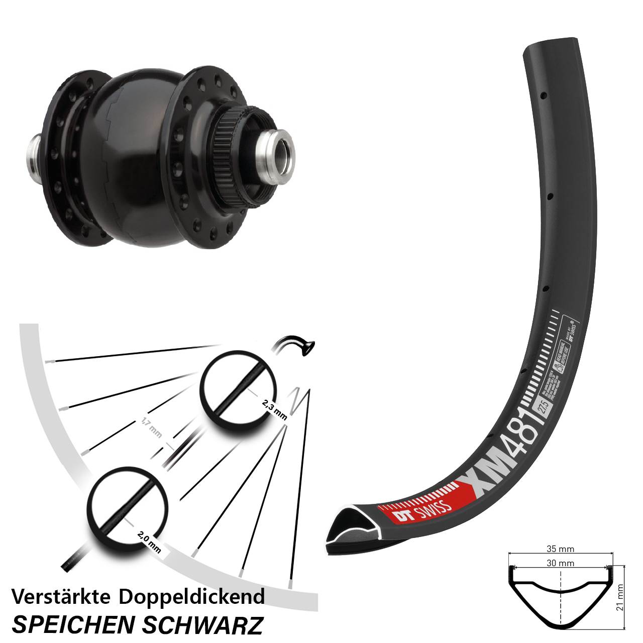 SONdelux DT Swiss XM481 27,5 Zoll Nabendynamovorderrad Centerlock 12x100