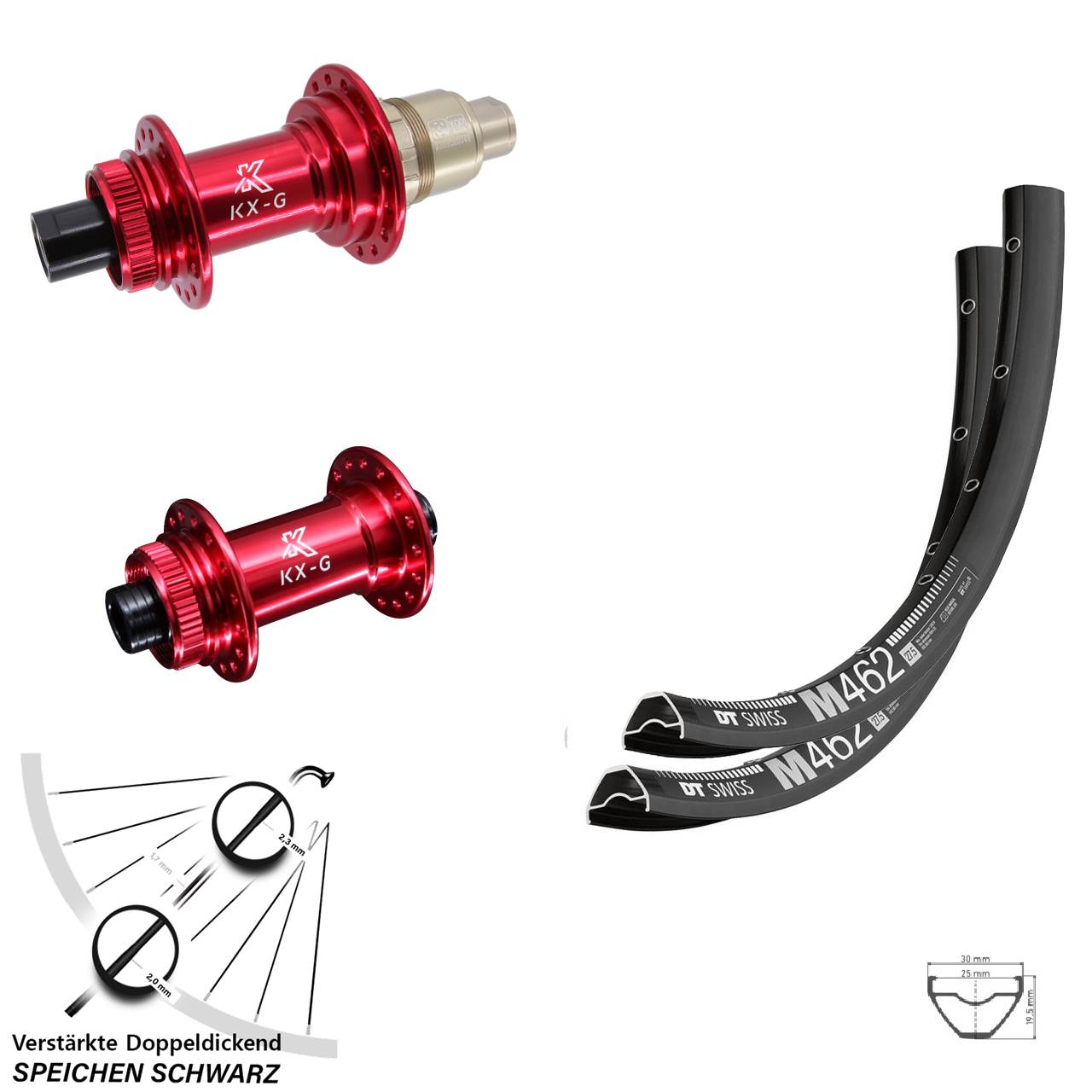Disc Laufradsatz 15x100 12x142 29 Zoll DT Swiss M 462 KX-G rot SRAM XDR
