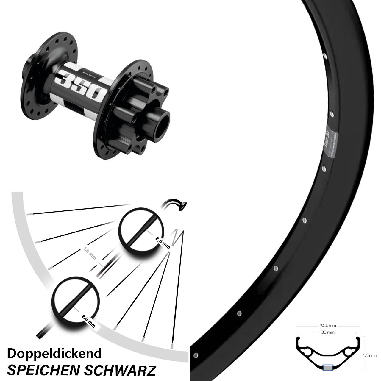 Ryde Disc 30 DT Swiss 350 29 Zoll Vorderrad 15x110 Boost