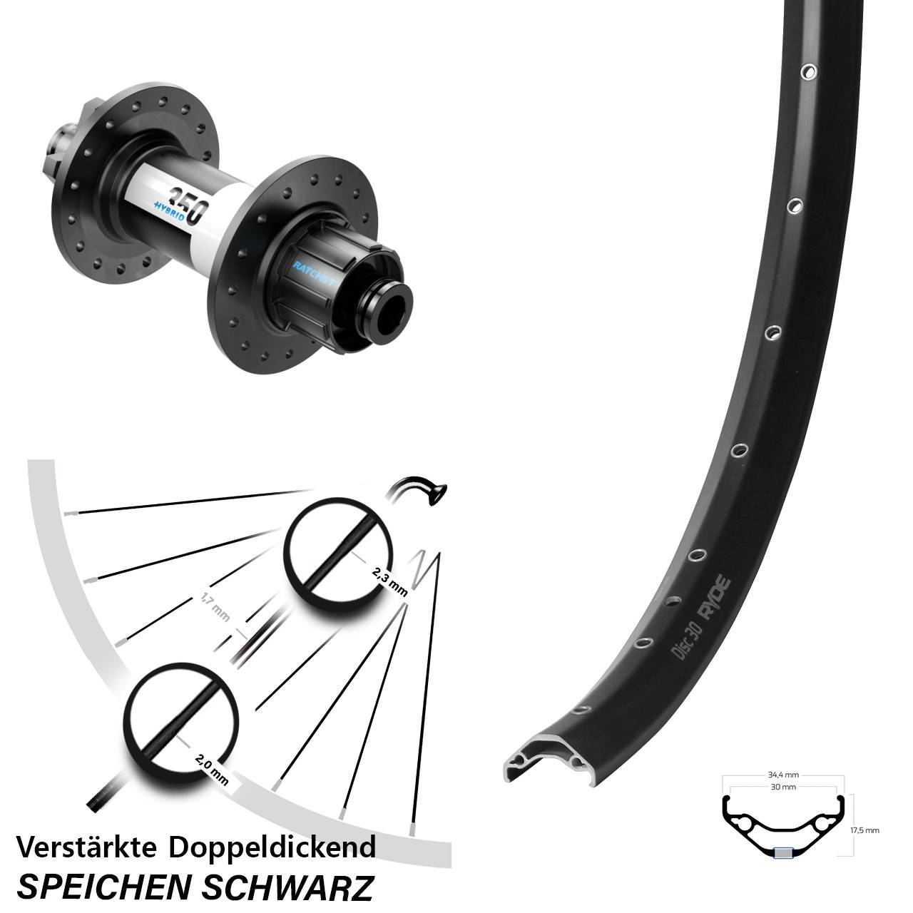 29 Zoll Ryde Disc 30 DT Swiss 350 Hybrid Singlespeed Hinterrad Boost