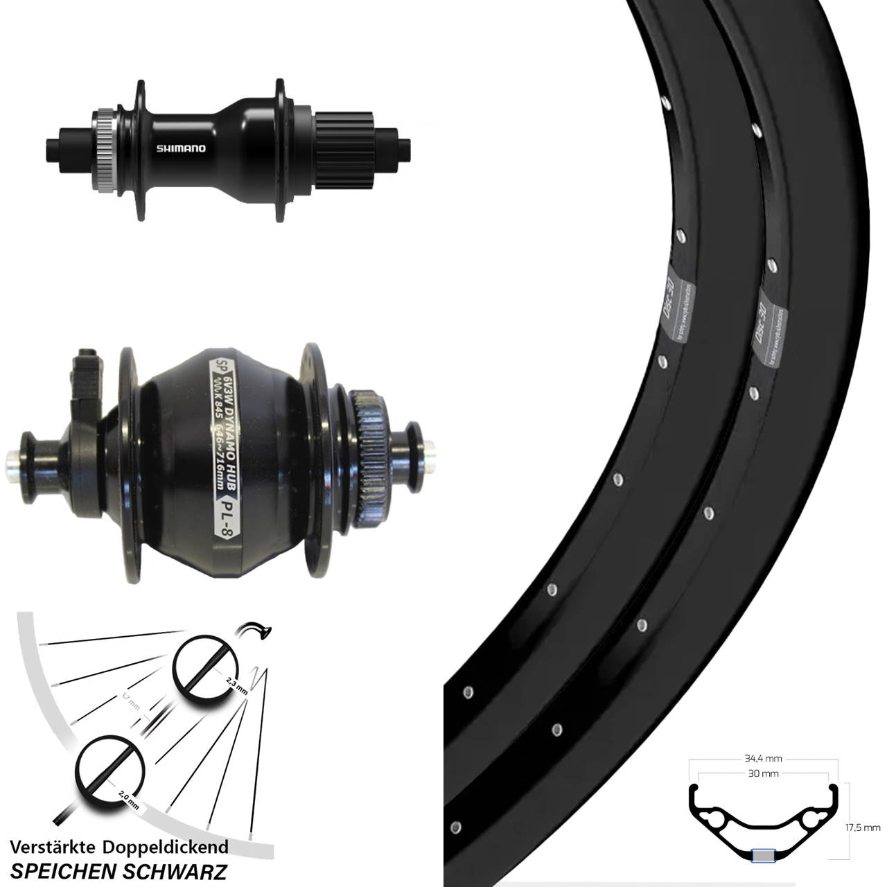 Laufradsatz Centerlock QR 29 Zoll Ryde Disc 30 Shimano FH-QC500 SP PL-8 Micro Spline