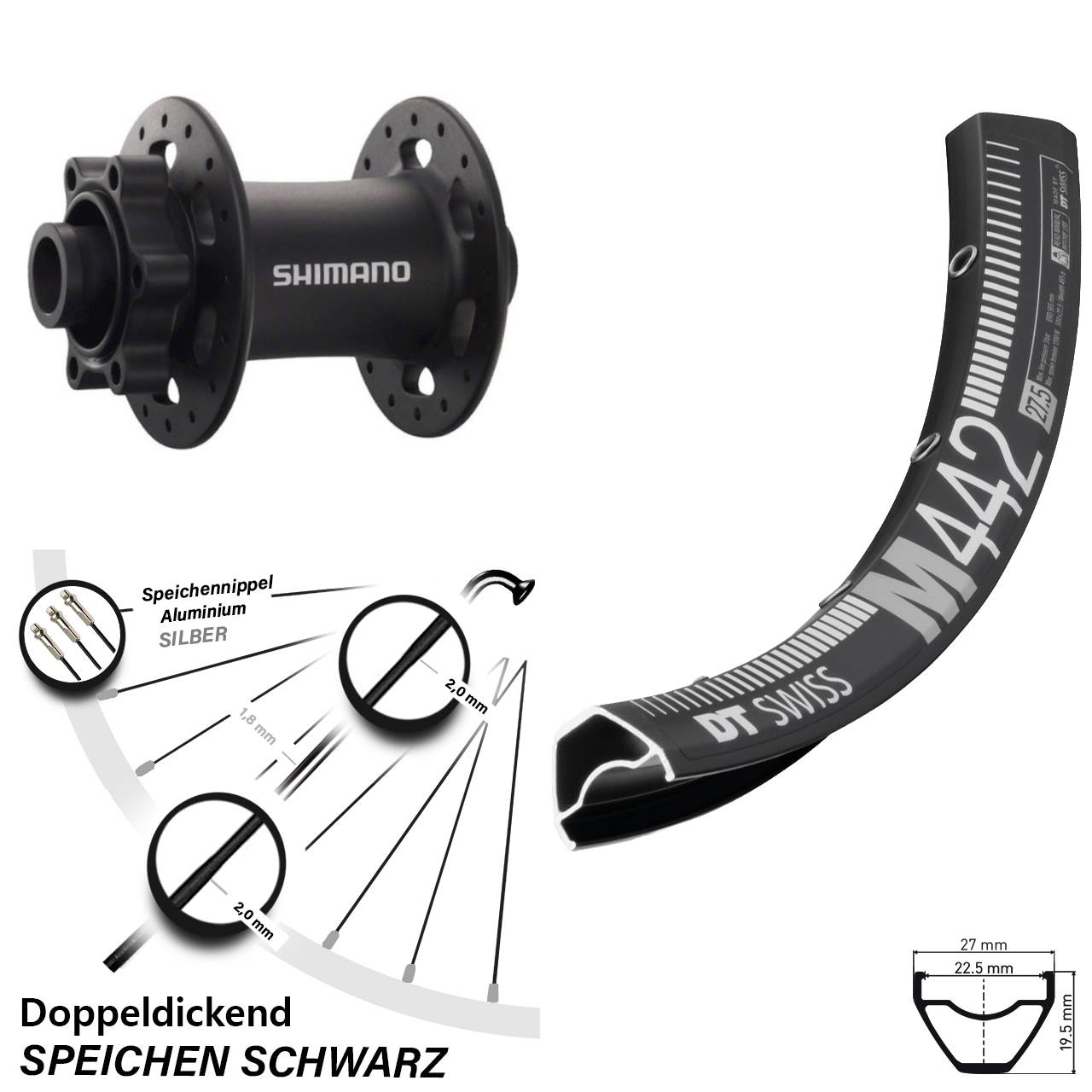 Disc Vorderrad 15x100 28 Zoll DT Swiss M 442 Shimano Deore XT