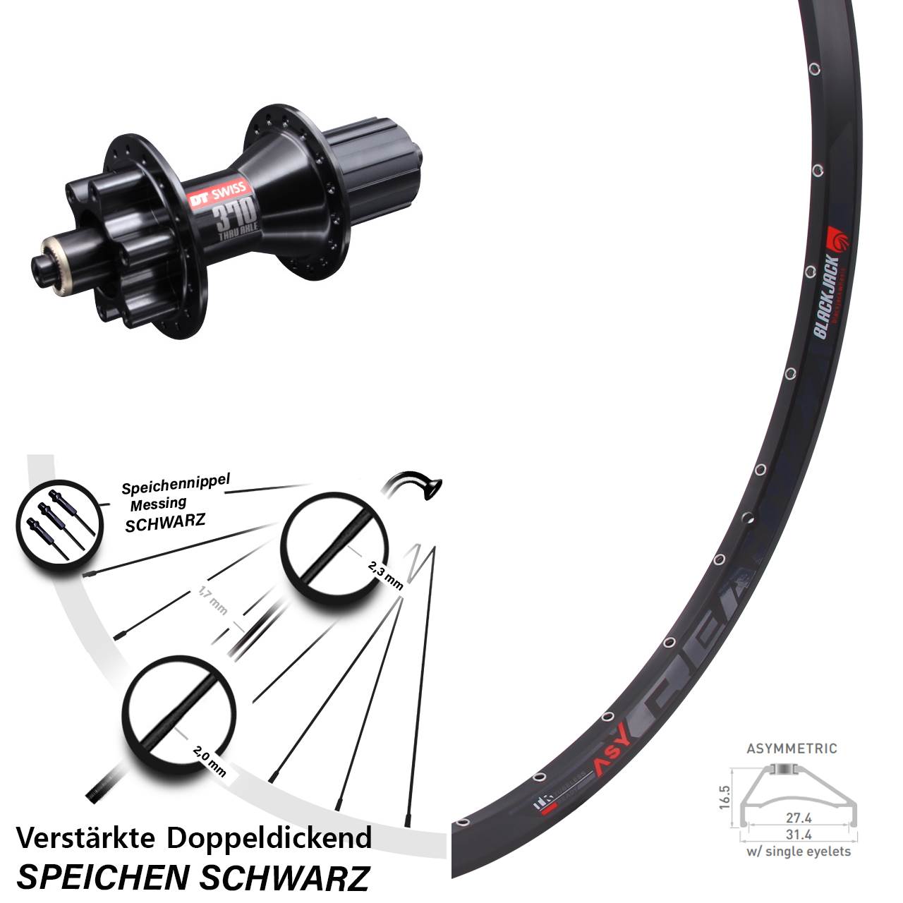 27,5 Zoll Rodi Ready 27 DT Swiss 370 6-Loch Hinterrad für Schnellspanner 8-11 fach HG