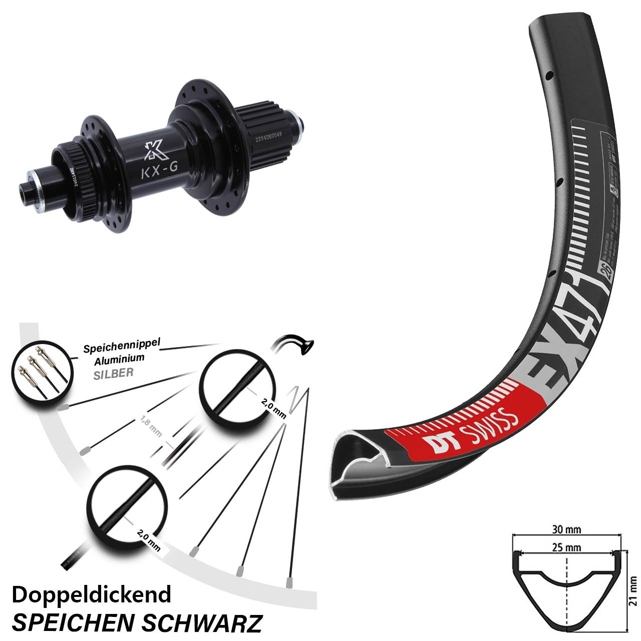 27,5 Zoll DT Swiss EX 471 KX-GS Heavy Duty Disc Hinterrad für Schnellspanner Micro Spline