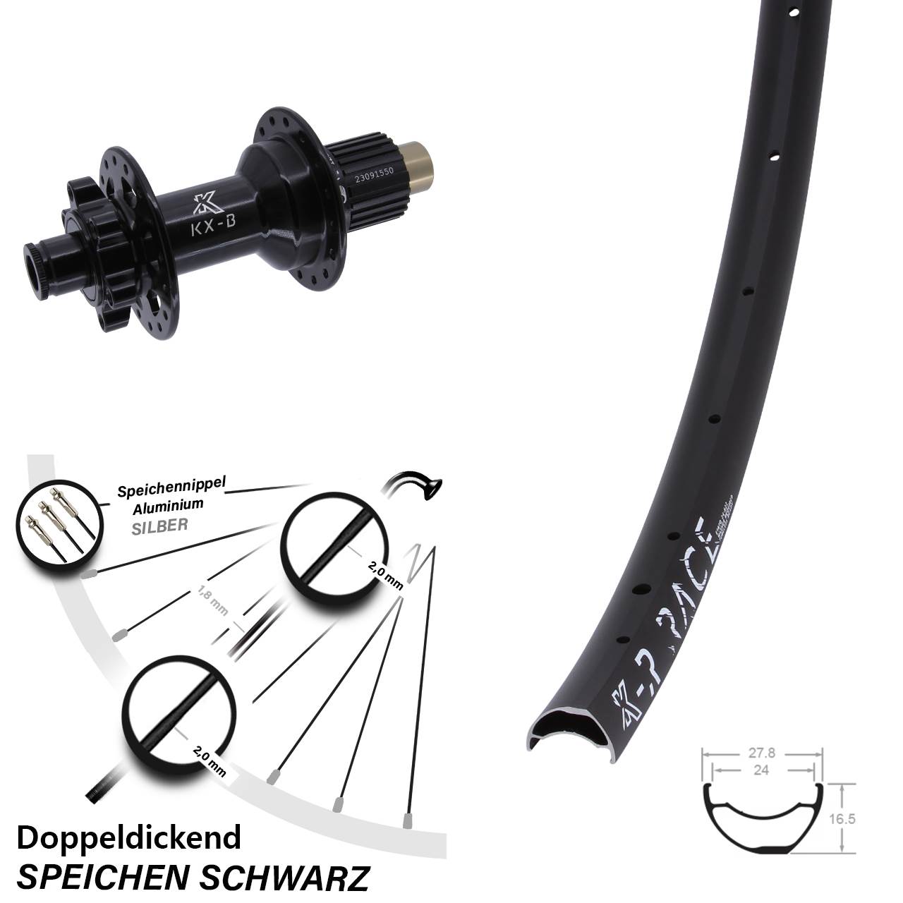 Boost 6-Loch Hinterrad 12x148 KX-B Race Micro Spline