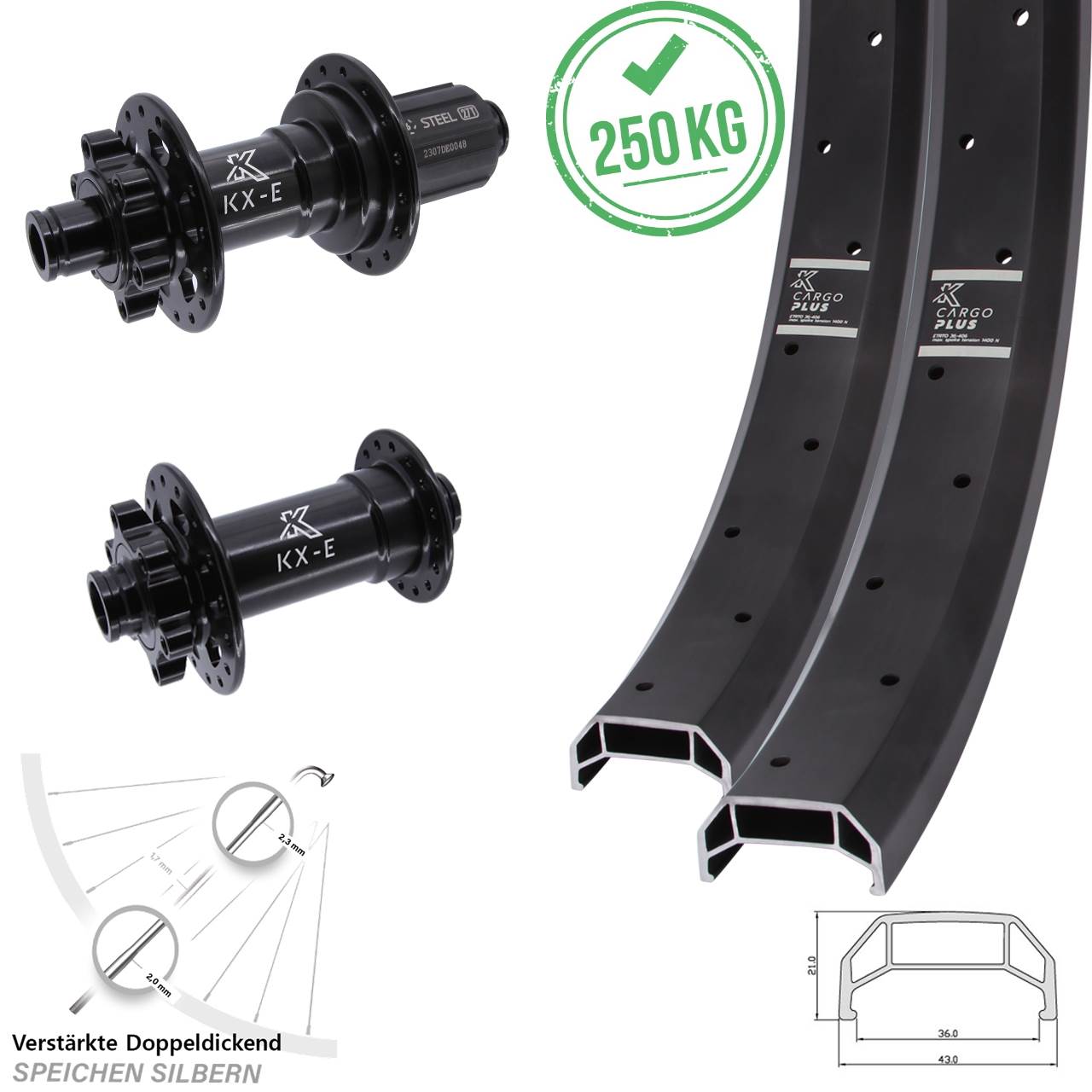 20/26 Zoll KX-E Cargo Plus Heavy Duty 6-Loch Laufradsatz 15x110 12x148 8-12 fach