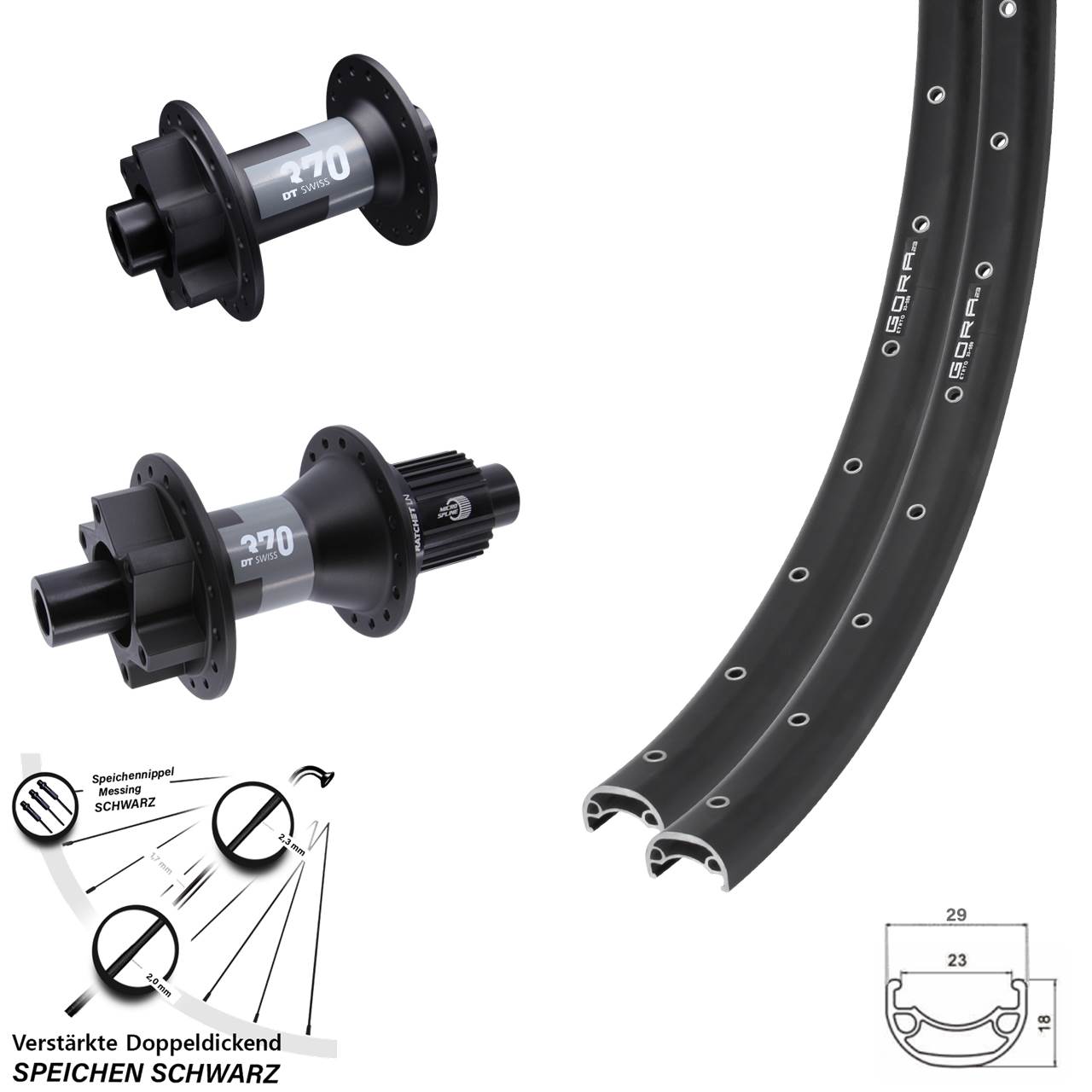 28-29 Zoll Gora 23 DT Swiss 370 6-Loch Laufradsatz 15x100 12x142 Micro Spline