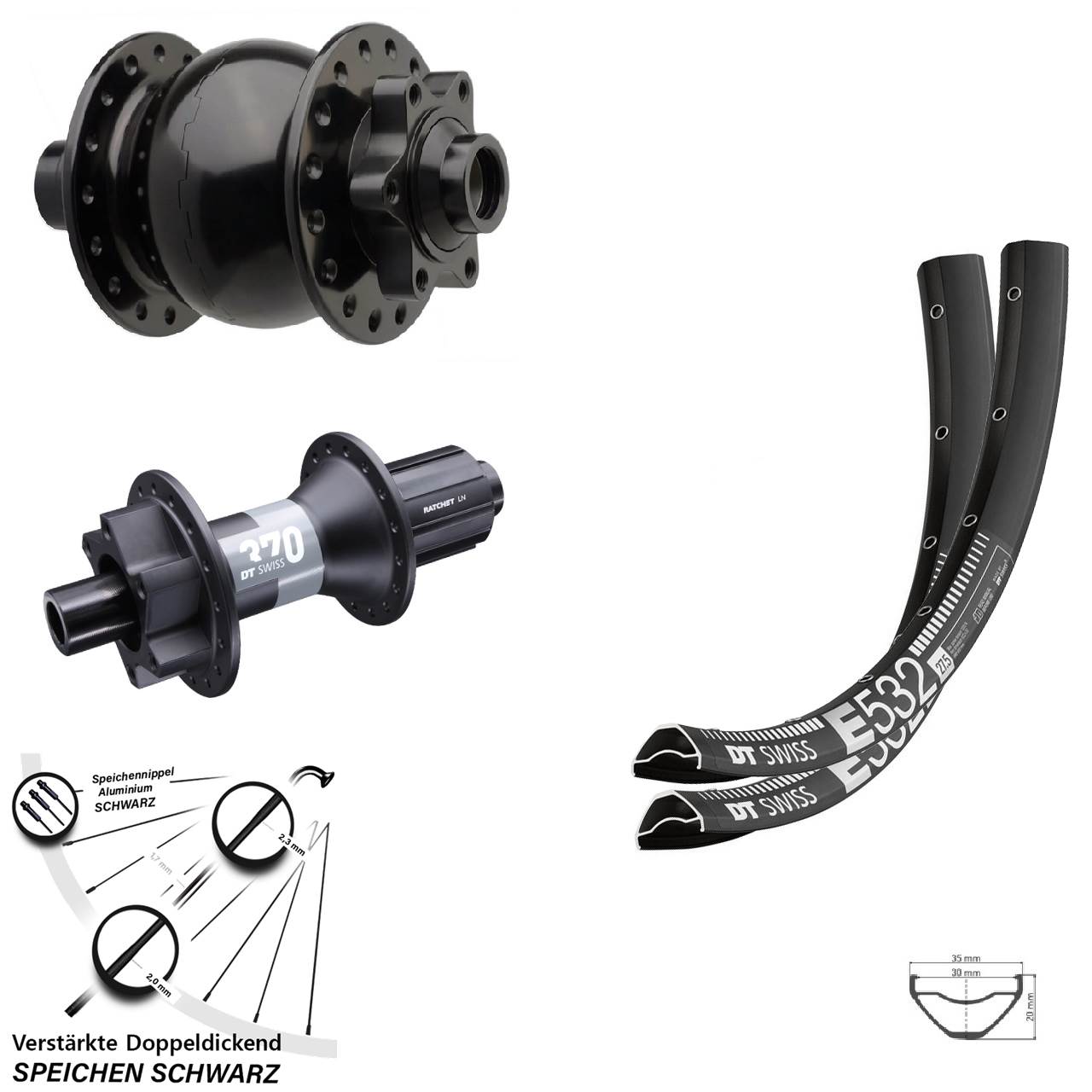 6-Loch Laufradsatz 29 Zoll DT Swiss E 532-370 SON 28 8-11 fach HG 15x110 12x148