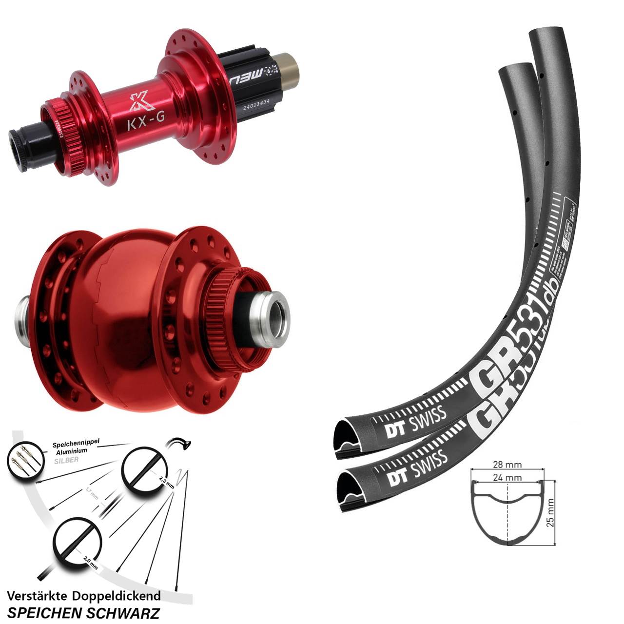Centerlock Laufradsatz 12x100/142 29 Zoll DT Swiss GR 531 KX-G rot SON 28 Campa N3W