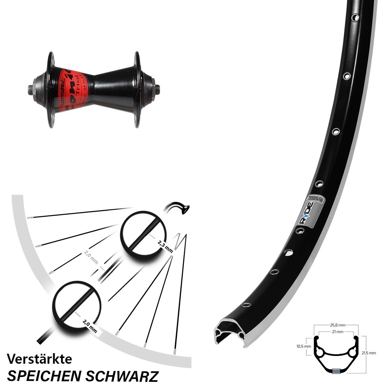 28 Zoll Ryde ZAC 421 Formula Vorderrad für Schnellspanner