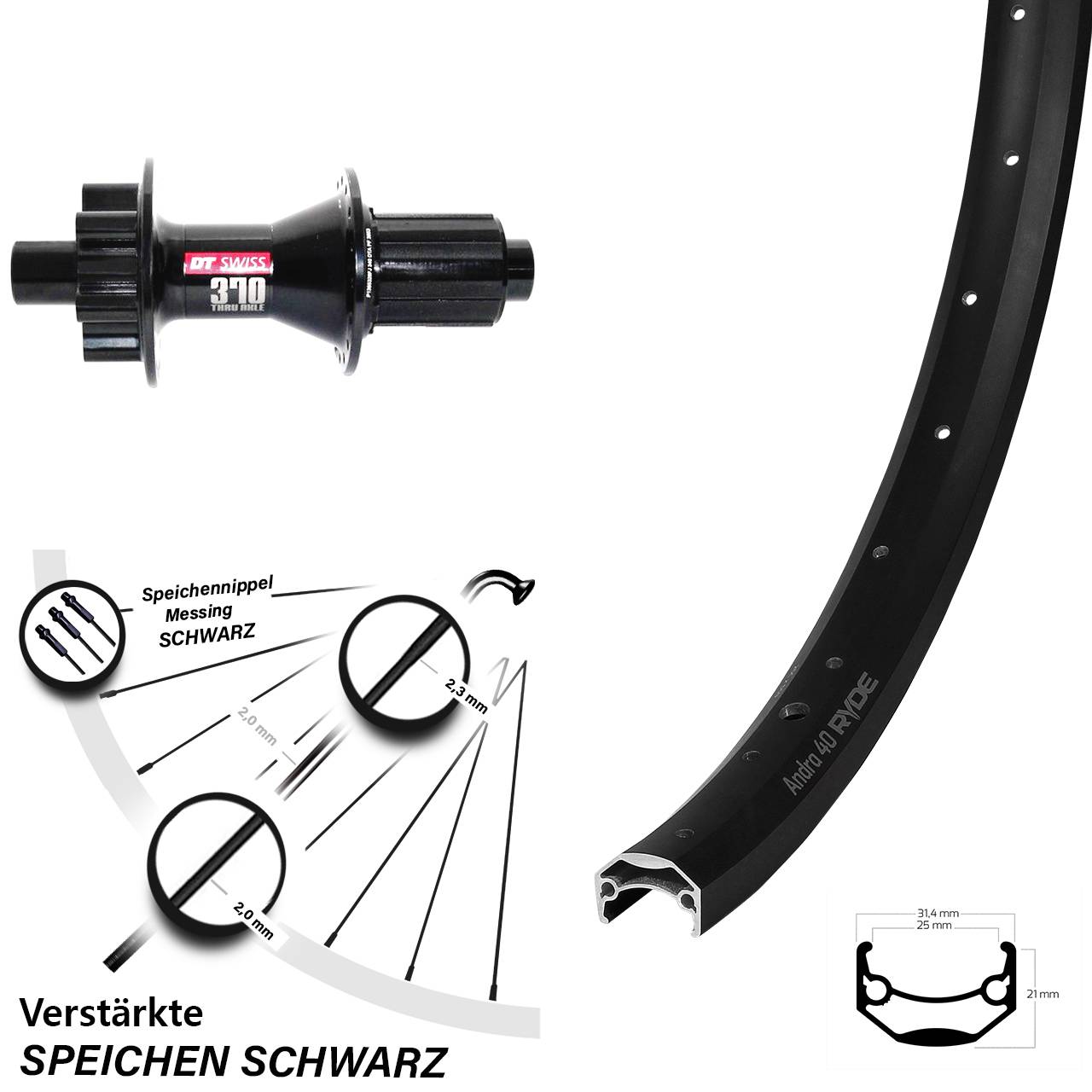 24 Zoll Hinterrad Ryde Andra 40 DT Swiss 370 Hybrid 8-11 fach 6-Loch