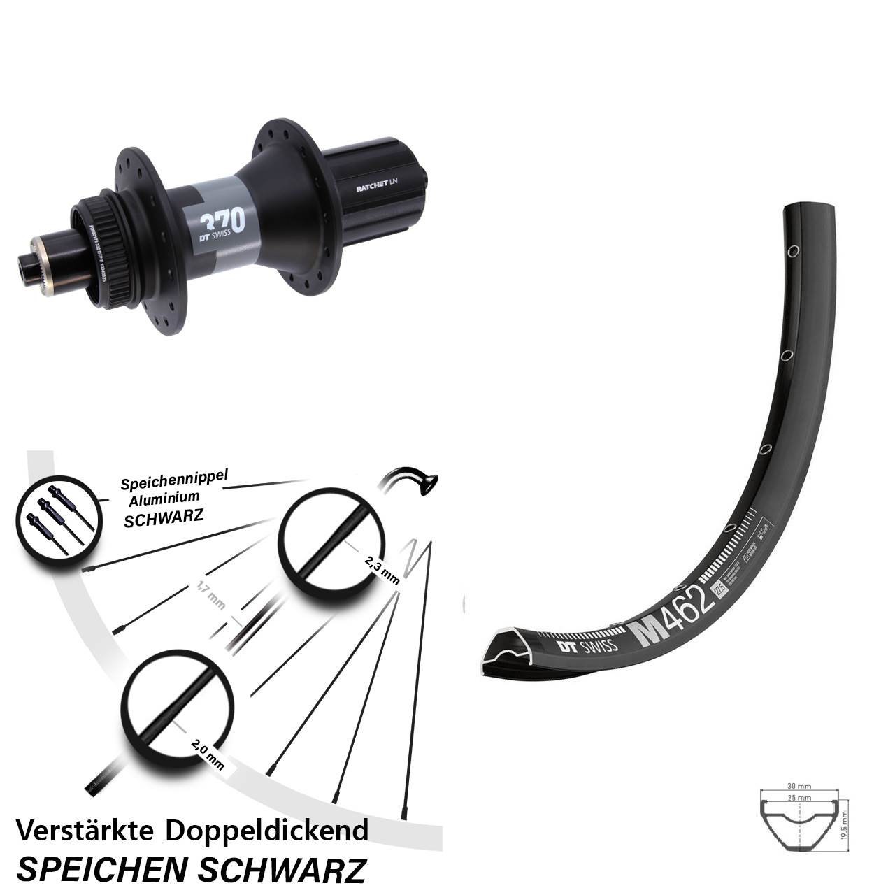 DT Swiss M462-370 29 Zoll Hinterrad für Schnellspanner 8-12 fach HG