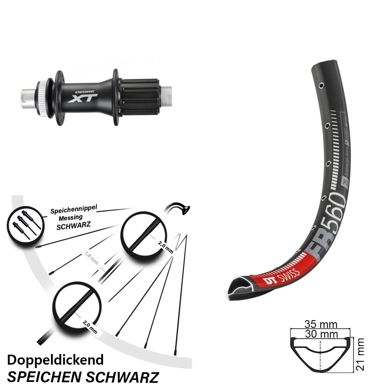 DT Swiss FR 560 Shimano XT 26 Zoll Disc Laufrad 12x142 8-11 fach HG