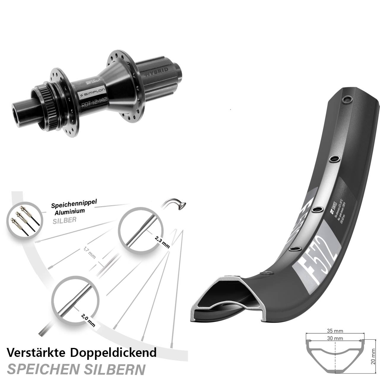 Hinterrad Centerlock 12x142 29 Zoll DT Swiss F572-370 Hybrid 8-11 fach HG