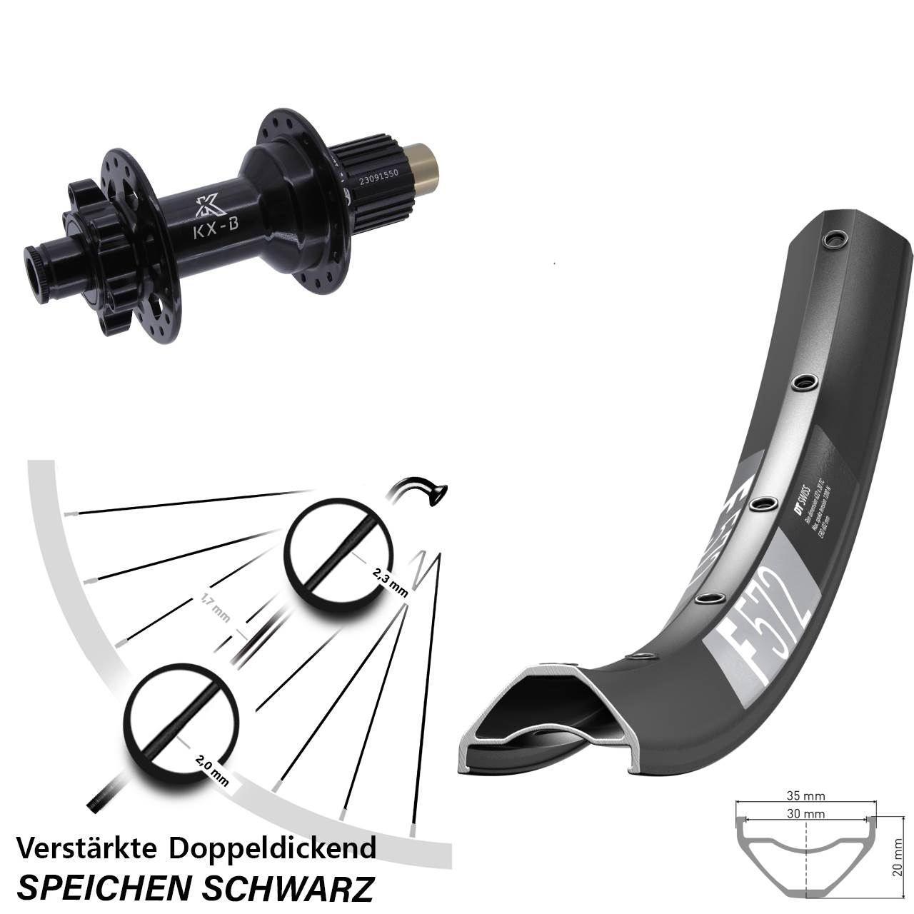 Disc Laufrad 12x148 29 Zoll DT Swiss F572 KX-B Shimano Micro Spline