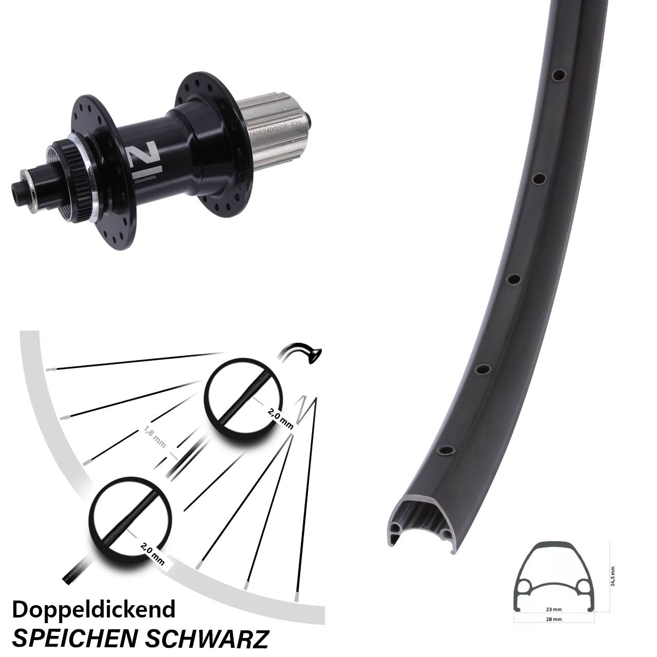 28-29 Zoll Ambrosio Sport Novatec D042SB Hinterrad Centerlock 8-12 fach