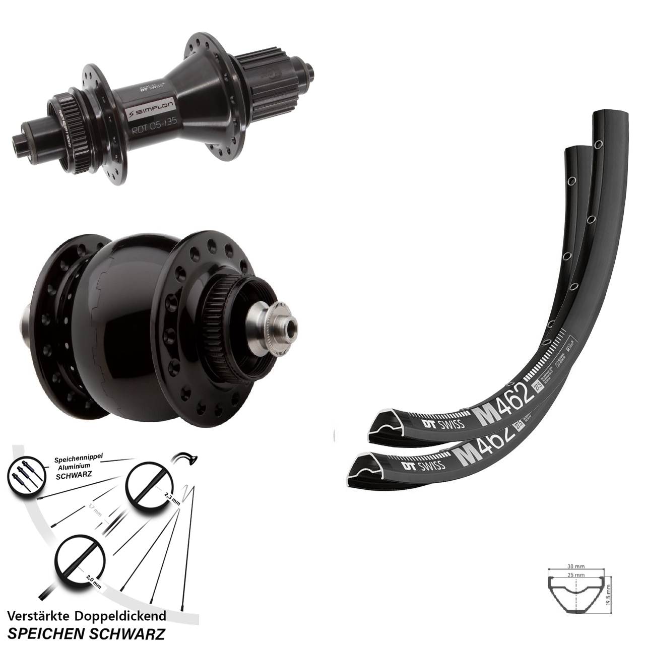 Laufradsatz Centerlock QR 29 Zoll DT Swiss M462-370 Hybrid SON 28 Micro Spline
