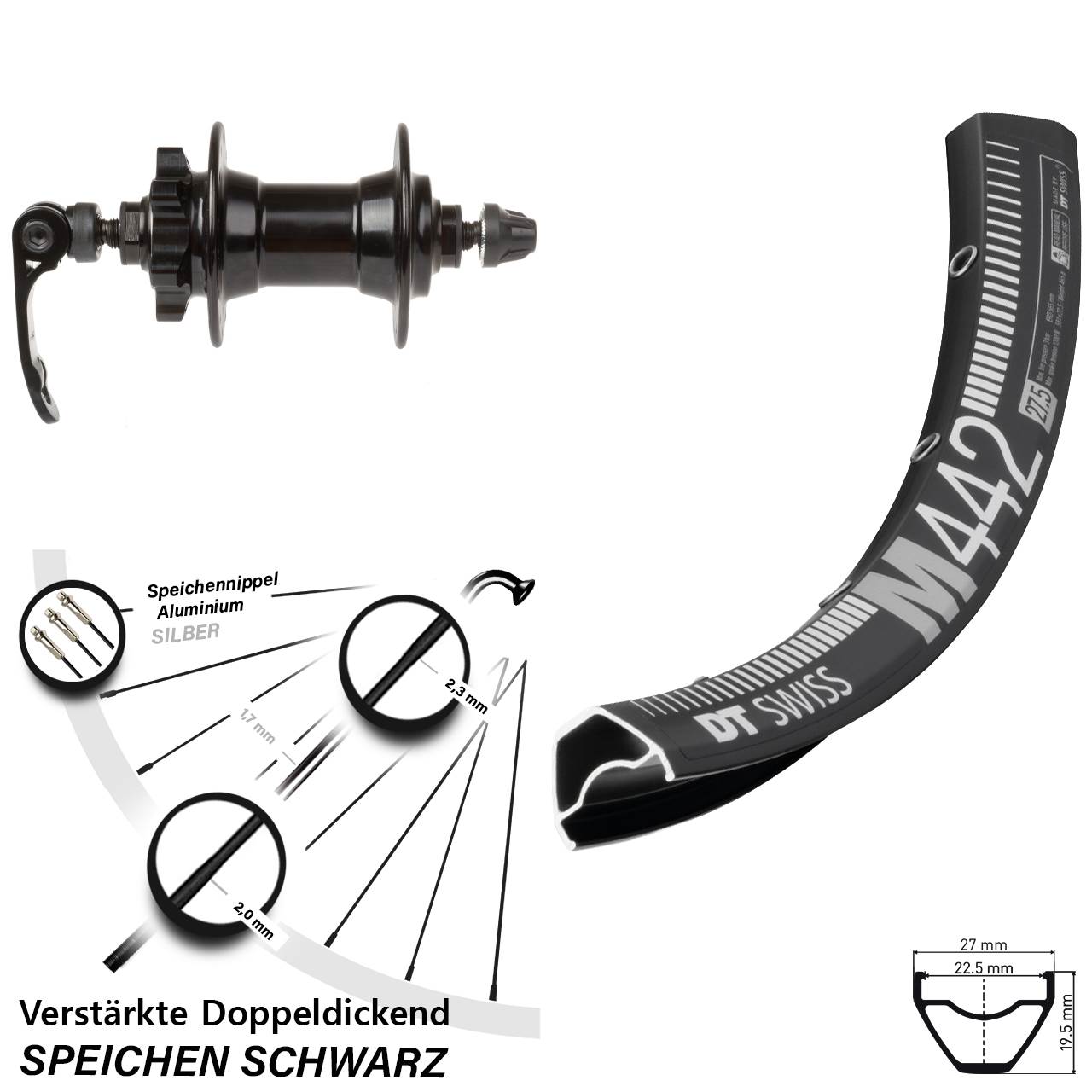 28-29 Zoll DT Swiss M442 Novatec Vorderrad 6-Loch QR
