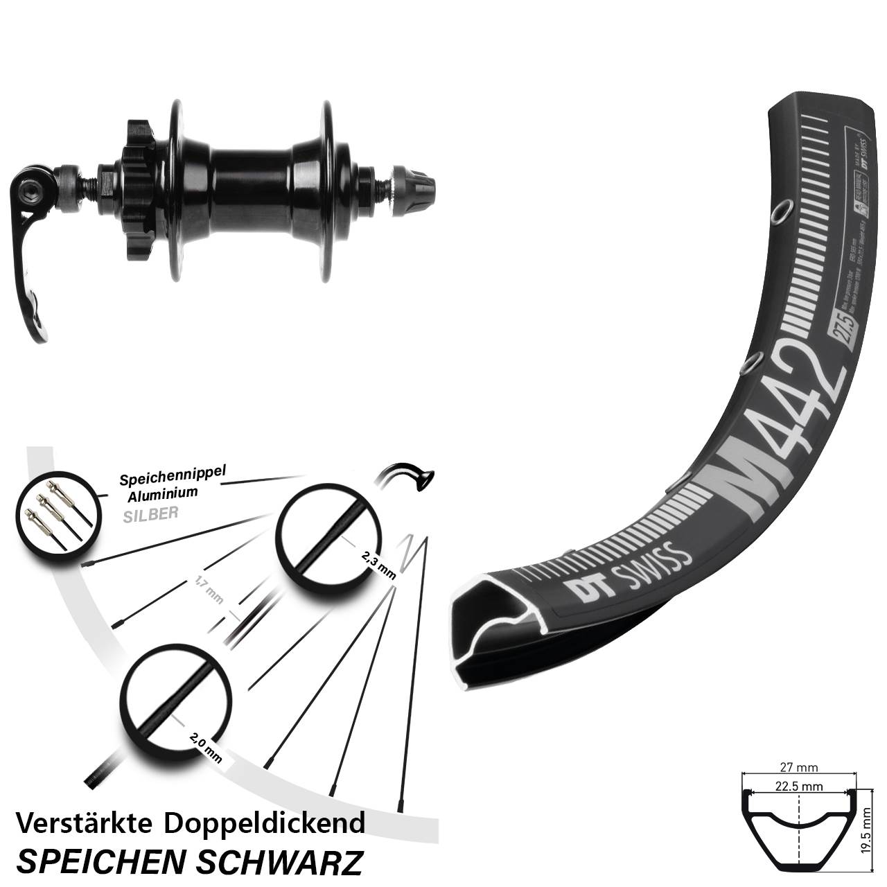 28-29 Zoll DT Swiss M442 Novatec Vorderrad 6-Loch QR