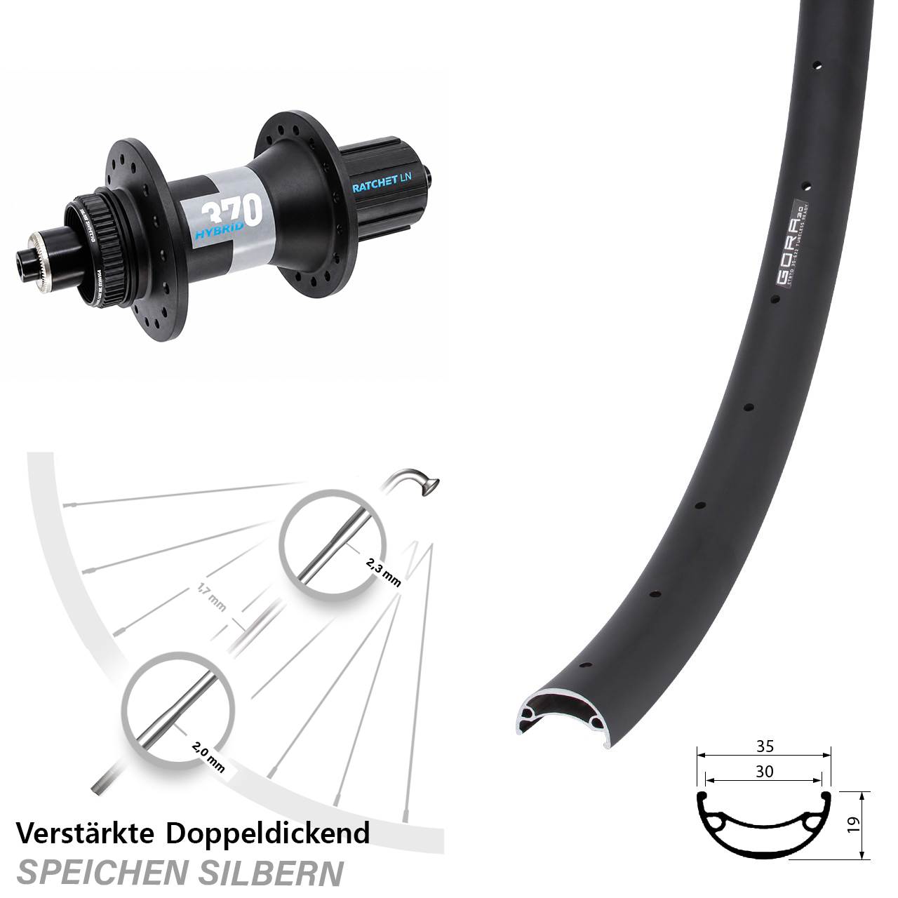 Hinterrad 29 Zoll Gora 30 DT Swiss 370 Hybrid 8-11 fach für Schnellsp.