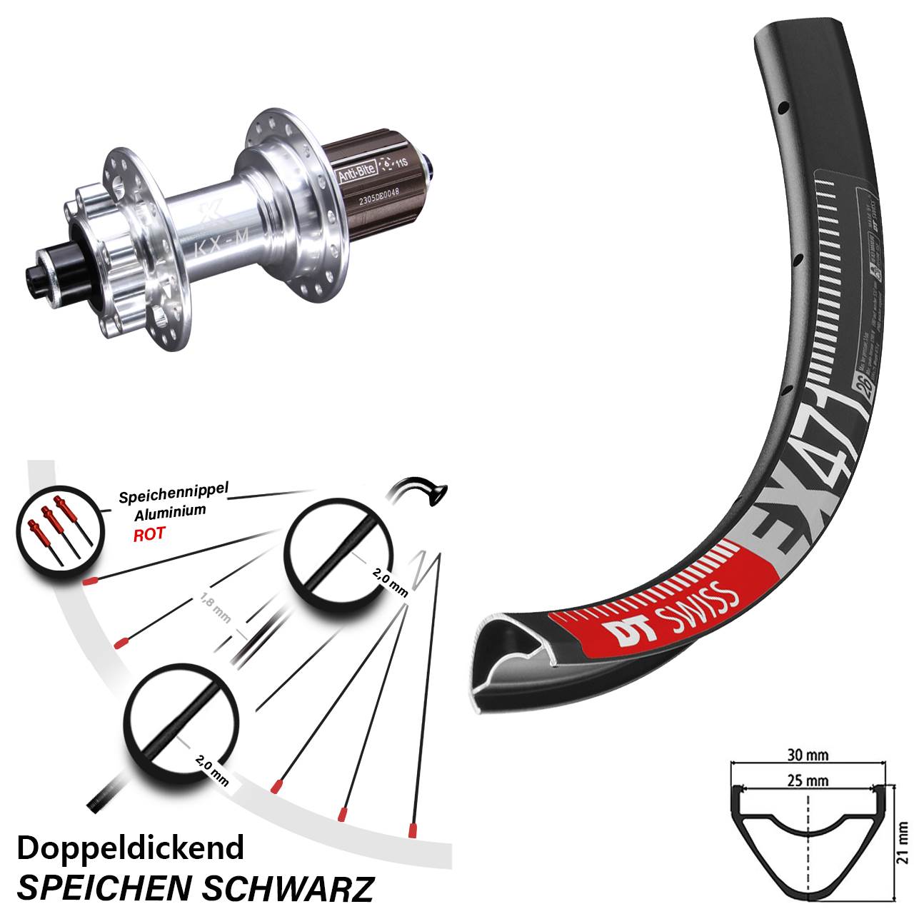 Disc Hinterrad für Schnellspanner 27,5 Zoll DT Swiss EX471 KX-M 8-12 fach HG