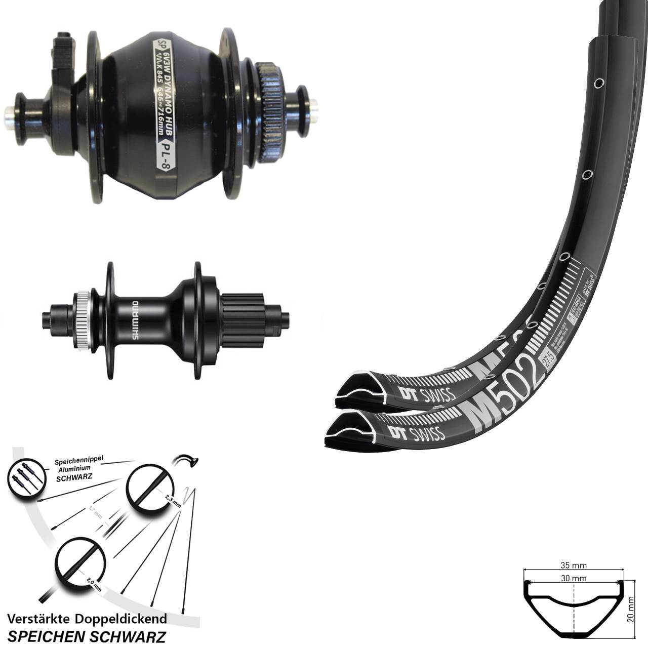 Disc Laufrad-Satz 29 Zoll DT Swiss M502 Shimano MT500 Shutter PL-8 Micro Spline QR
