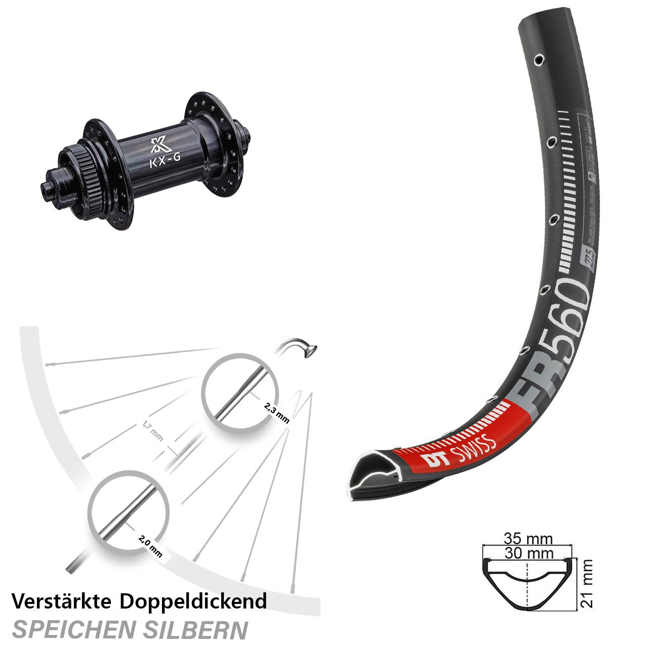 KX-G Schnellspanner 5x100 DT Swiss FR 560 Vorderrad Enduro 26 Zoll Centerlock