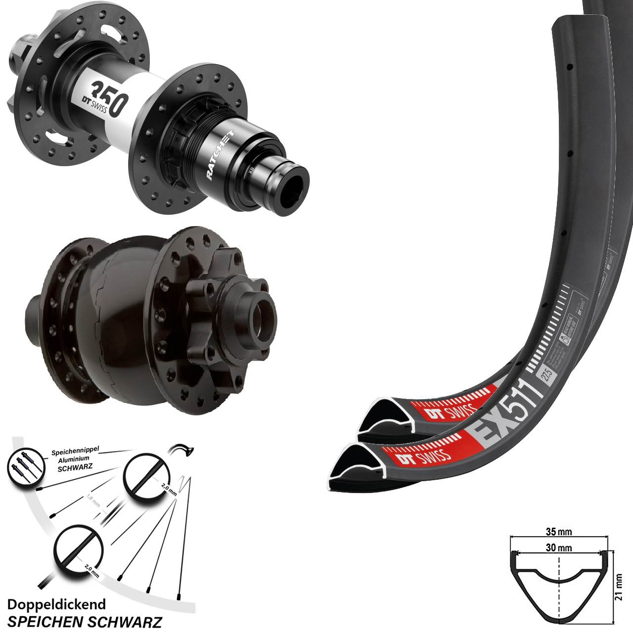 Laufradsatz 15x100 12x142 29 Zoll DT Swiss EX511-350 Ratchet 36 SON 28 Disc XD 11-12 fach